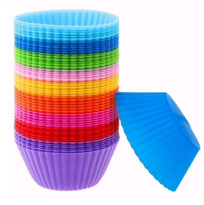 54 Pcs Assorted Colors Reusable Silicon Cupcake/Muffin /Molds/ Candies New!