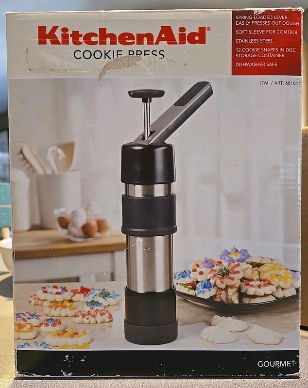 KitchenAid Gourmet Cookie Press Set Stainless Steel/Black 12 Discs Complete