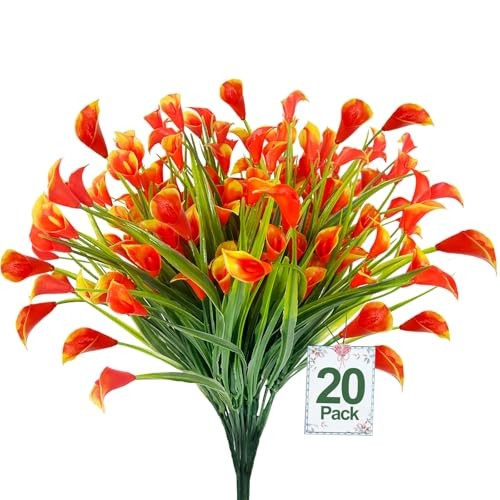 Calla Lily (400 Heads) Artificial Flowers for Outdoors 20 Bundles Orange Red
