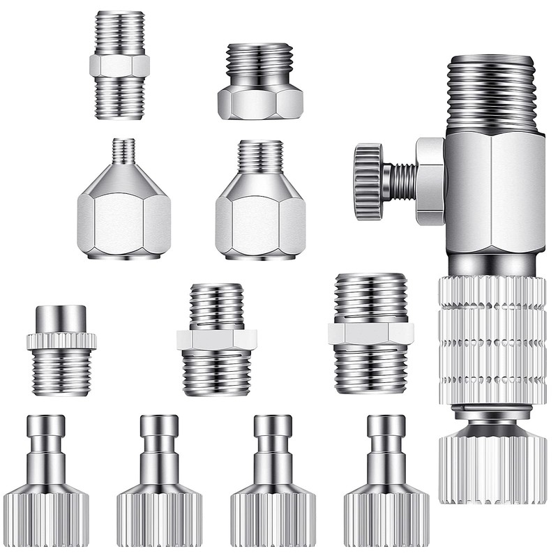 13 Pieces Airbrush Adapter Set, Including 1/8 inch and 1/4 inch, Silver