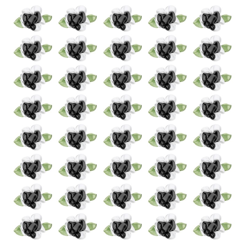 40Pcs 1″ Ribbon Flowers Bows Mini Satin Roses Flowers Black/White