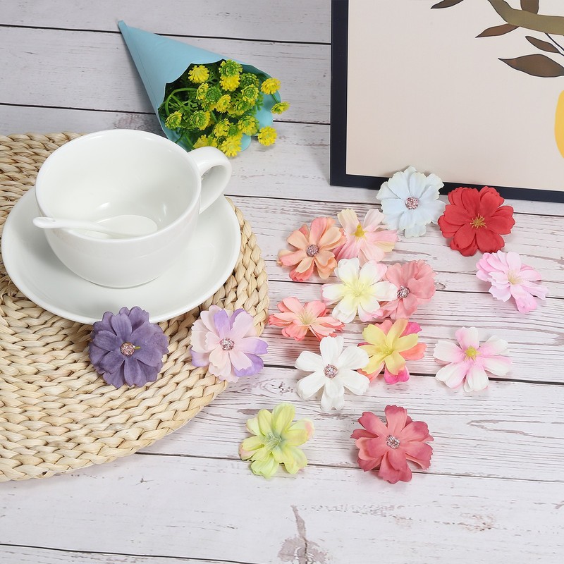 50Pcs 1.77" Artificial Silk Multi-layered Flower Head Fake for DIY Purple White gallery