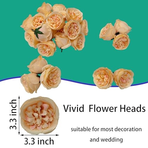 Fake Flower Heads for Craft,3.3'' Rose Heads Artificial 36 Champagne gallery