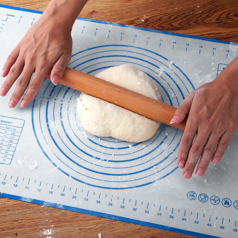 Wood French Rolling Pin for Baking, QUELLANCE Wooden Dough 16-inch, Blue gallery