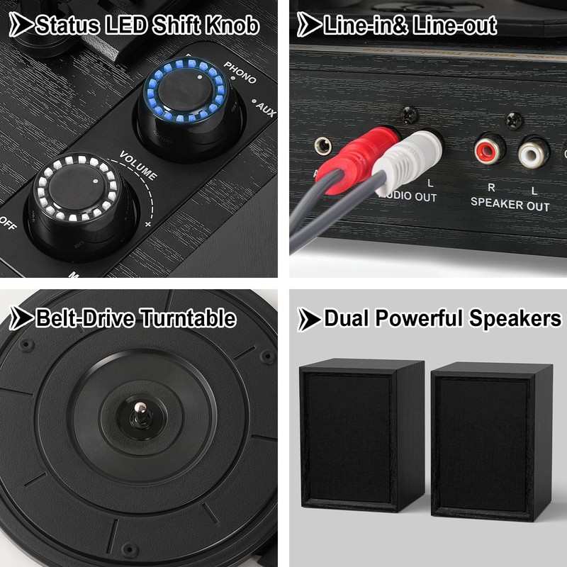 Danfi Audio Df Bluetooth Record Player External Speakers Belt-Drive Turntable gallery