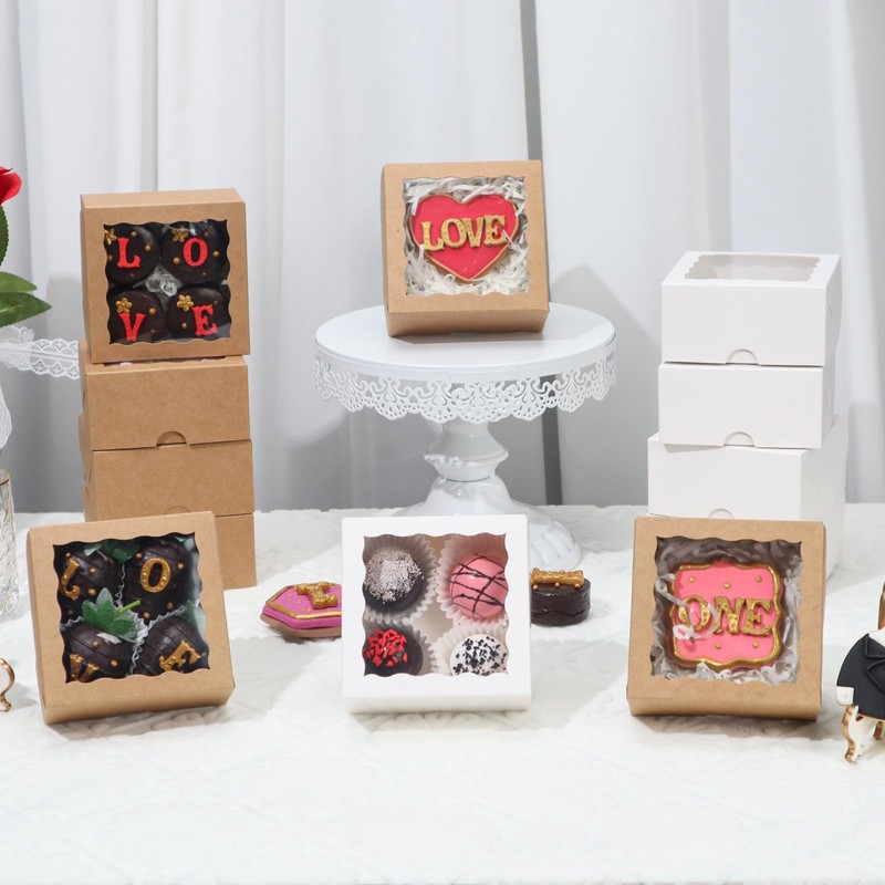 50-Count 4x4x2 inches Food-Safe Brown Bakery Boxes - Multi-Use Pastry & Treat... gallery