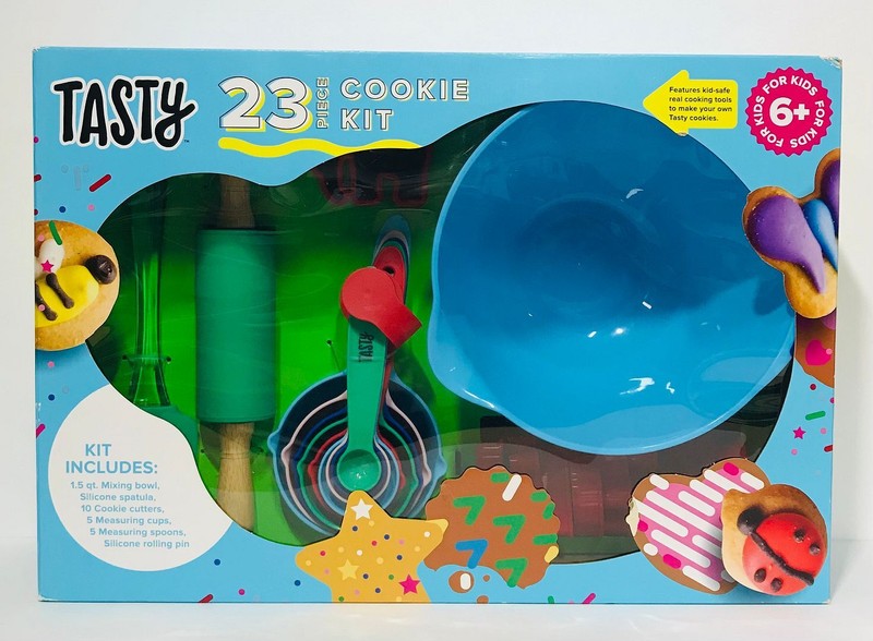 Tasty 23 Piece Kids Cookie Kit w/ Bowl Spatula Cutters Cups Spoons & Rolling Pin