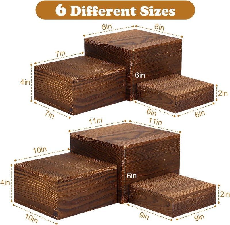 6 Pack Wooden Risers Display Stands Rustic Wood Cake & Cupcake Stands Party gallery