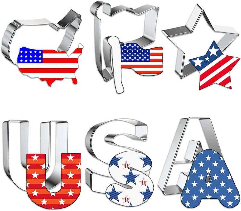 6PCS Patriotic Cookie Cutter Set for Baking, Metal Stainless Steel 4Th of July M