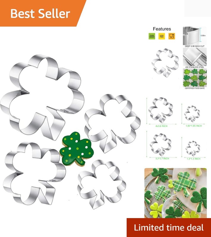 4-Piece Shamrock Cookie Cutter Set – Essential for St. Patrick’s Day Baking