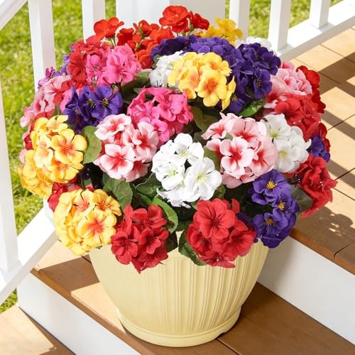 Artificial Geraniums Silk Artificial Flowers for Outdoor Indoor, 6 Mixed Colors gallery