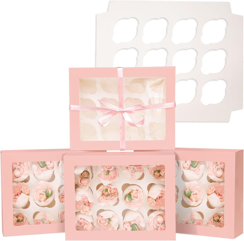 12 Cupcake Containers 10-Packs Pink Cupcake Box Cupcakes Carrier, 12 Cupcake Box