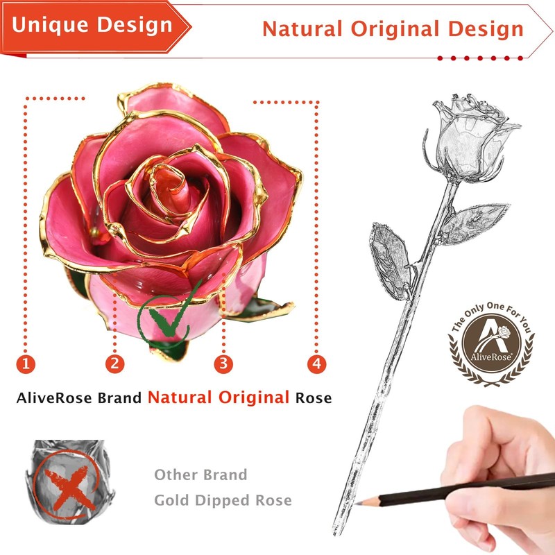Aliverose Roses 24K Gold Rose Made From Real Rose - Unique Design Gold Plated gallery