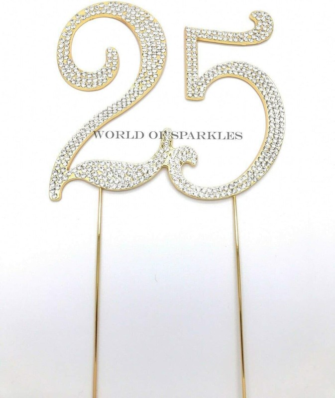 Gold 120mm / 12cm Rhinestone Number Cake Topper 25 Twenty Five Birthday Party