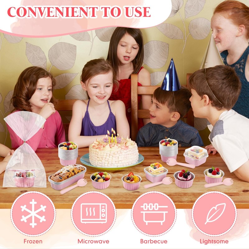 150 Set Pink Mini Cake Pans with Lids, 6.8oz & 5oz Aluminum Foil Baking Cups ... gallery