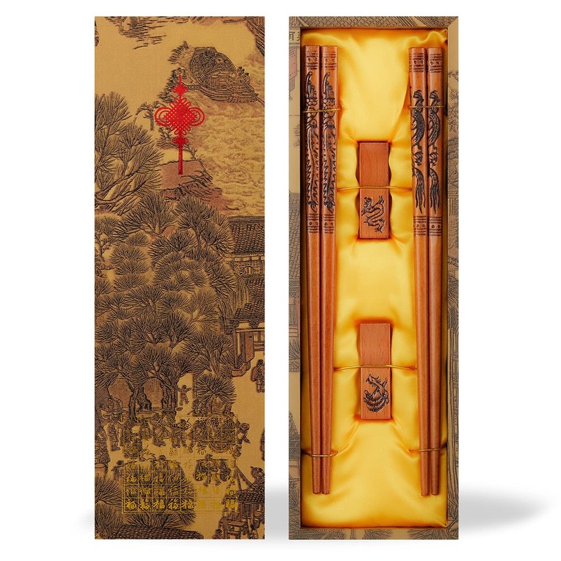 Chopsticks Reusable,Wooden Dragon and Phoenix Chopsticks Set with Dishwasher ... gallery