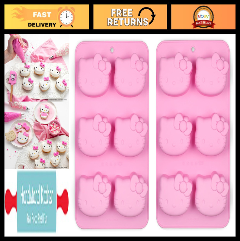 Limited Edition Pink Silicone Cupcake Mold Set – 50th Anniversary Hello Kitty Bo