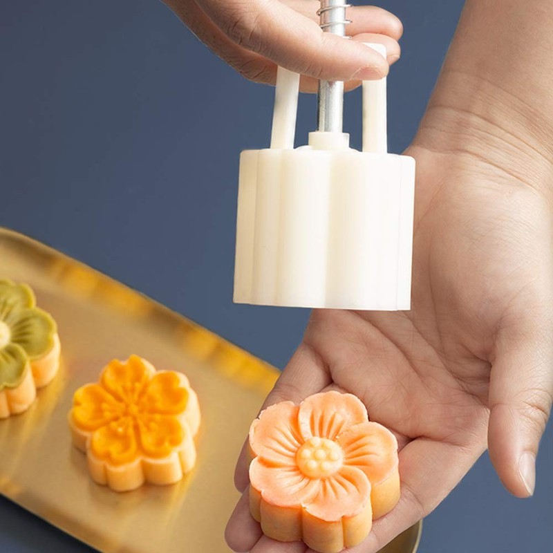 Moon Cake Mold Set 4pcs - Cherry Blossom Cookie Stamps for Mid-Autumn Festival gallery