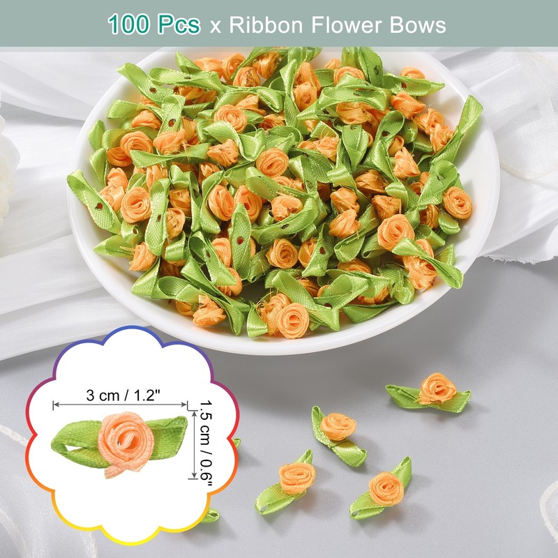 100Pcs Mini Ribbon Roses Flowers Bows for Crafts 15mm/0.6" Dia Champagne Pink gallery