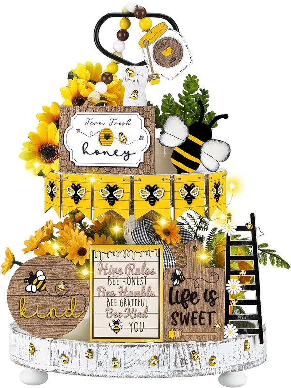 21 Pcs Bee Tiered Tray Decor Set Summer Decorations Farmhouse