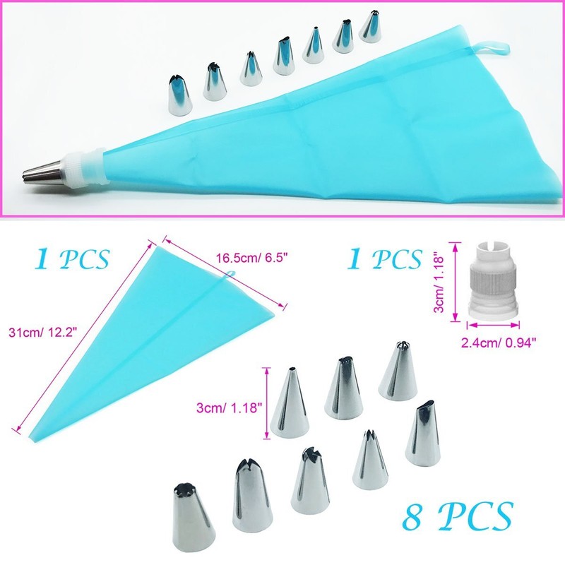 17 PCS Cake Decorating Supplies Tips Combo Flower Nail Lifters Wood Holder gallery
