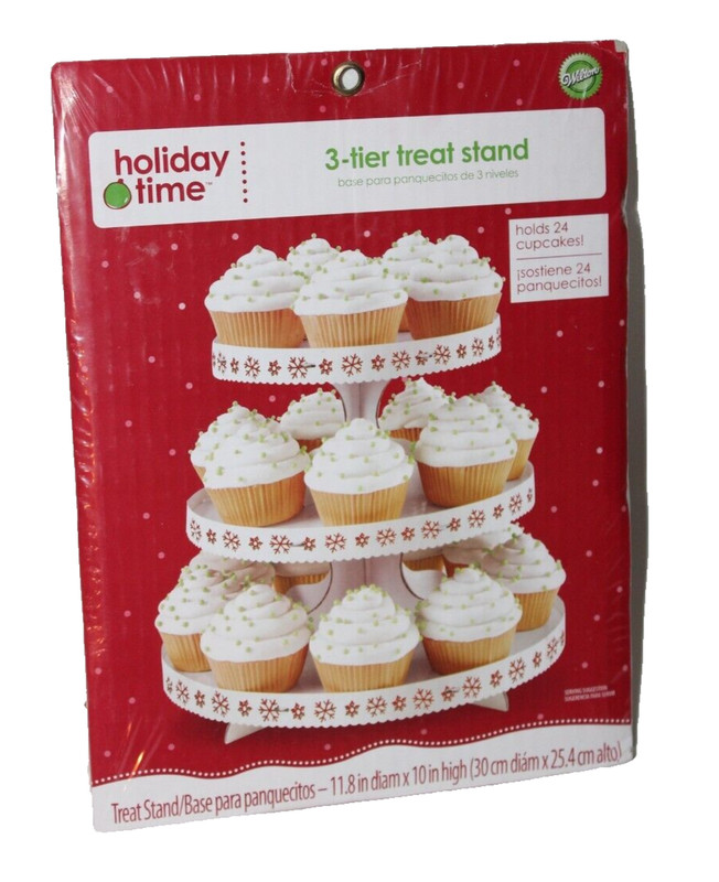 Christmas Holiday Snowflakes 3-Tier Treat White Cupcake Stand