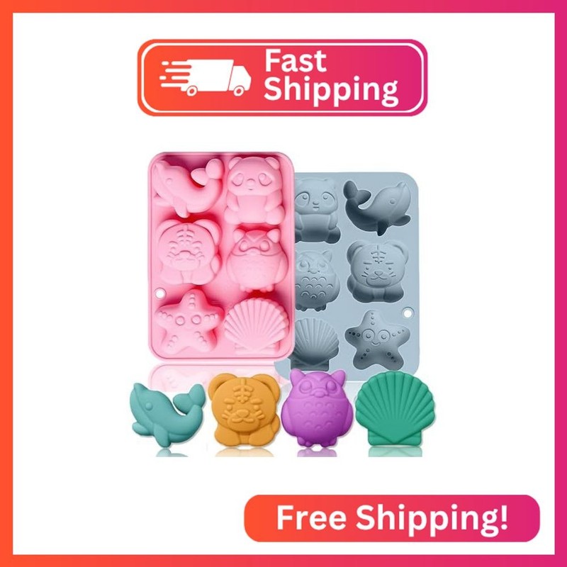 2 Pack Chocolate Molds Owl Tiger Dolphin Silicone Molds for Cake Gummy Jello Ice