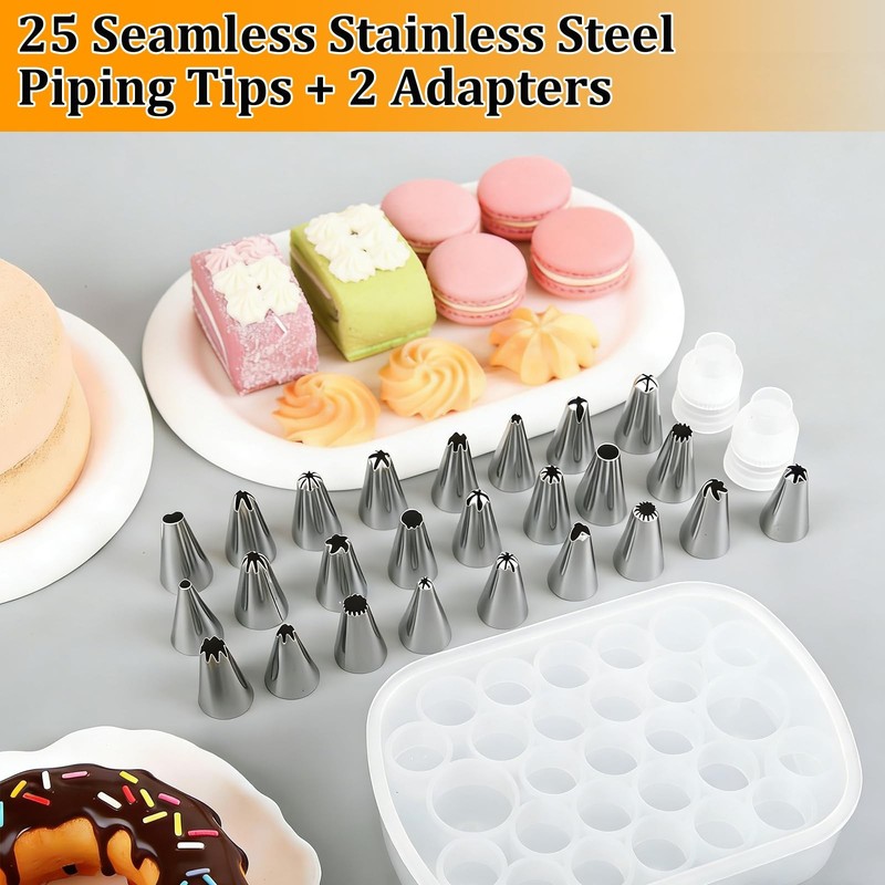 Cake Decorating Supplies 27 Grids Storage Box 25 Stainless Piping Tip Kit gallery