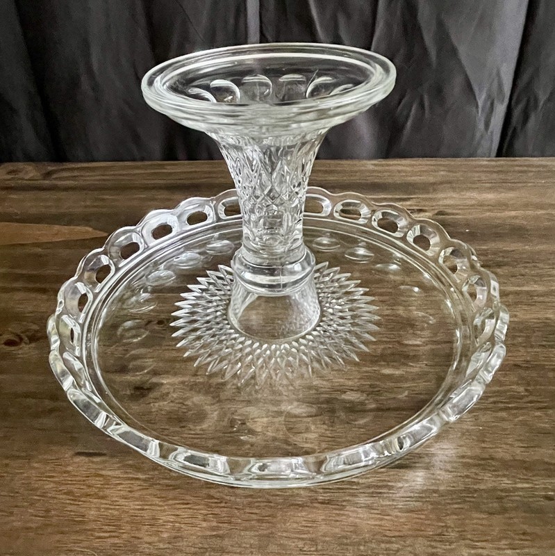 Vintage McKee Clear Glass Company Plymouth Thumbprint Pedestal Cake Stand gallery