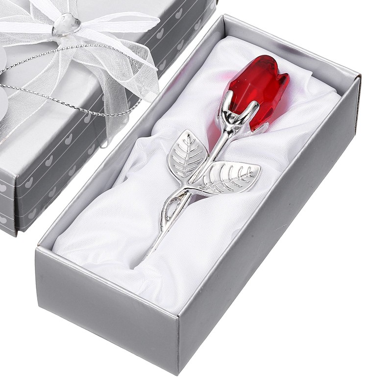 Mini Crystal Rose with Box, Romantic Crystal Rose, Red&Silver