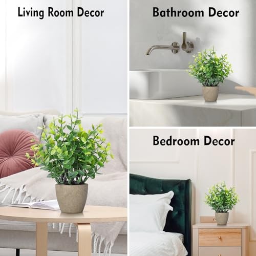 2 Pack Fake Plants Ceramic Mini Artificial Greenery Potted Plants for 2 Grey gallery