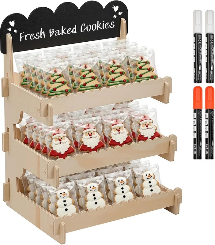 3 Tier Wooden Cookie Display Stand with Removable Chalkboard Sign,4 DIY Liqui…