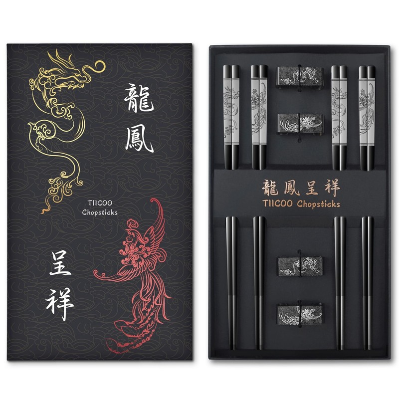 Metal Chopsticks Reusable 18/8 Stainless Steel Chop sticks Chinese Dragon and…