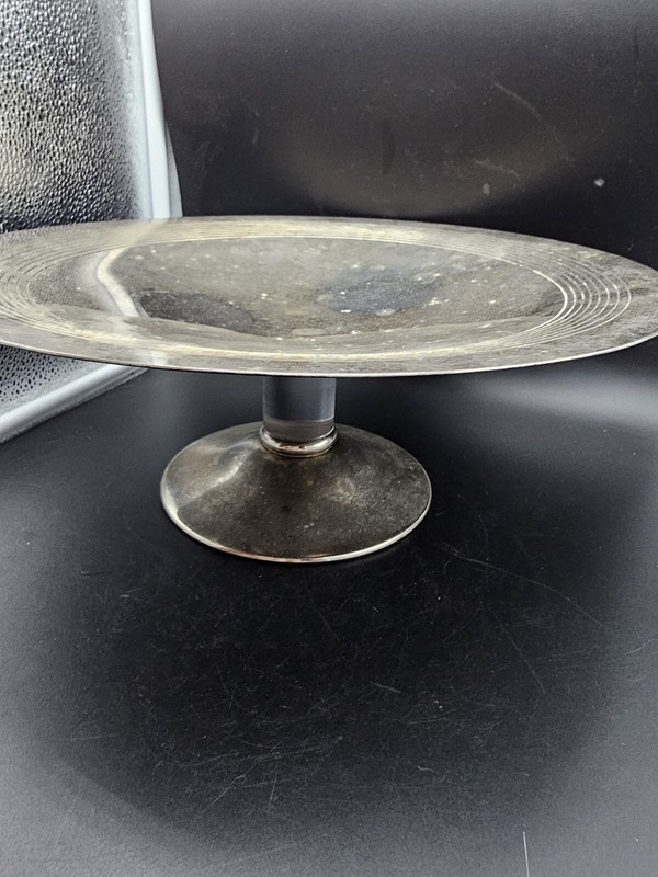 Vtg Silver Tone And Lucite Pedestal Cake Stand Serving Dish gallery