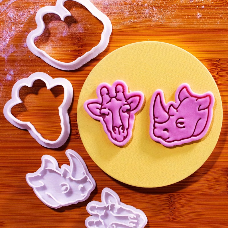 Mini Giraffe & Rhino Cookie Cutter and Stamp Set – safari wildlife animal jungle