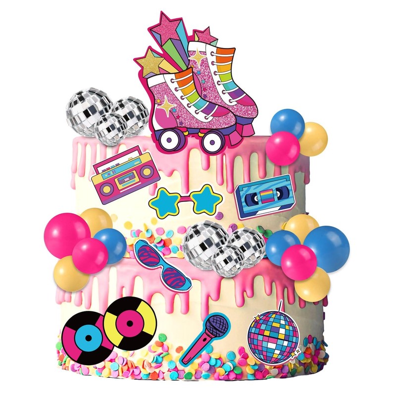 31pcs Roller Skate Cake Toppers, Disco Ball 4 cm x 3 cm, Multicolor