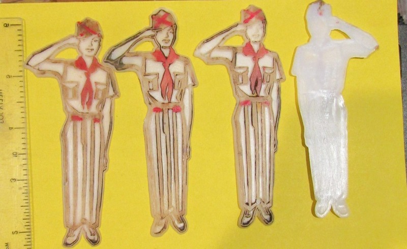 4 C.1960 Vintage 4 1/2″ Plastic Boy Scouts Cake or Cupcake Decorations