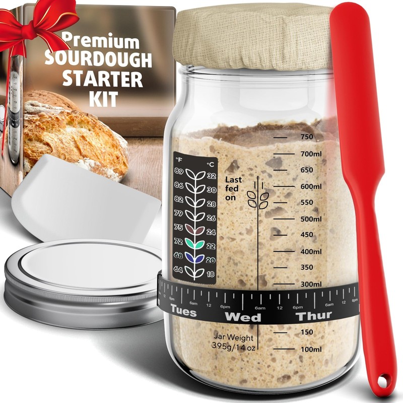 Ultimate Sourdough Starter Jar Kit 31.8 oz – Reusable Jar for Easy Bread Baki…
