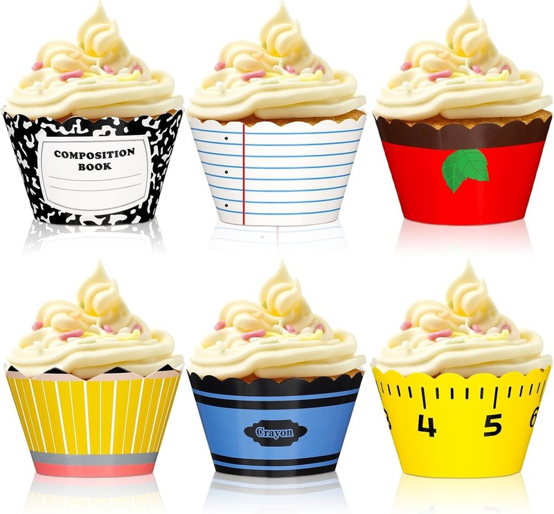 48 Vesici Back to School Cupcake Liners, Pencil Crayon Wrappers