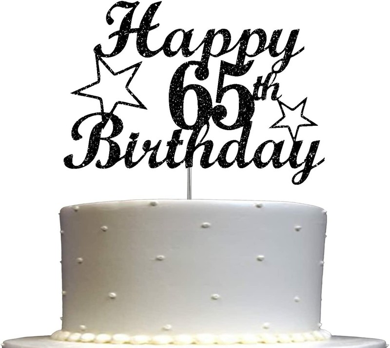 65 Birthday Black Glitter Cake Topper, 65th Party Decoration Ideas