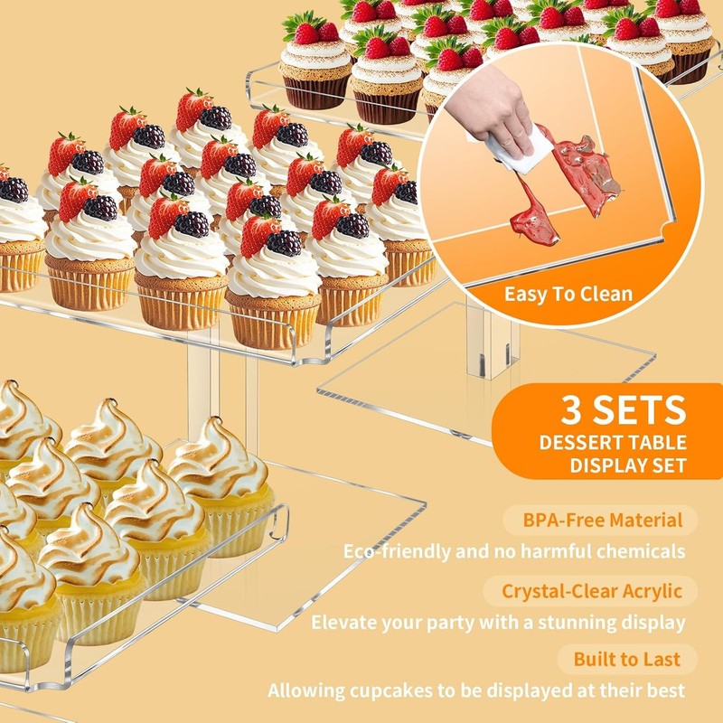 3 Tiered Serving Tray Set Entertaining 9" Acrylic Dessert Table Display Set gallery