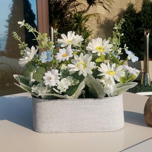 Floral Centerpieces for Tables, 12 Inch Small Artificial Flowers in Metal Pot