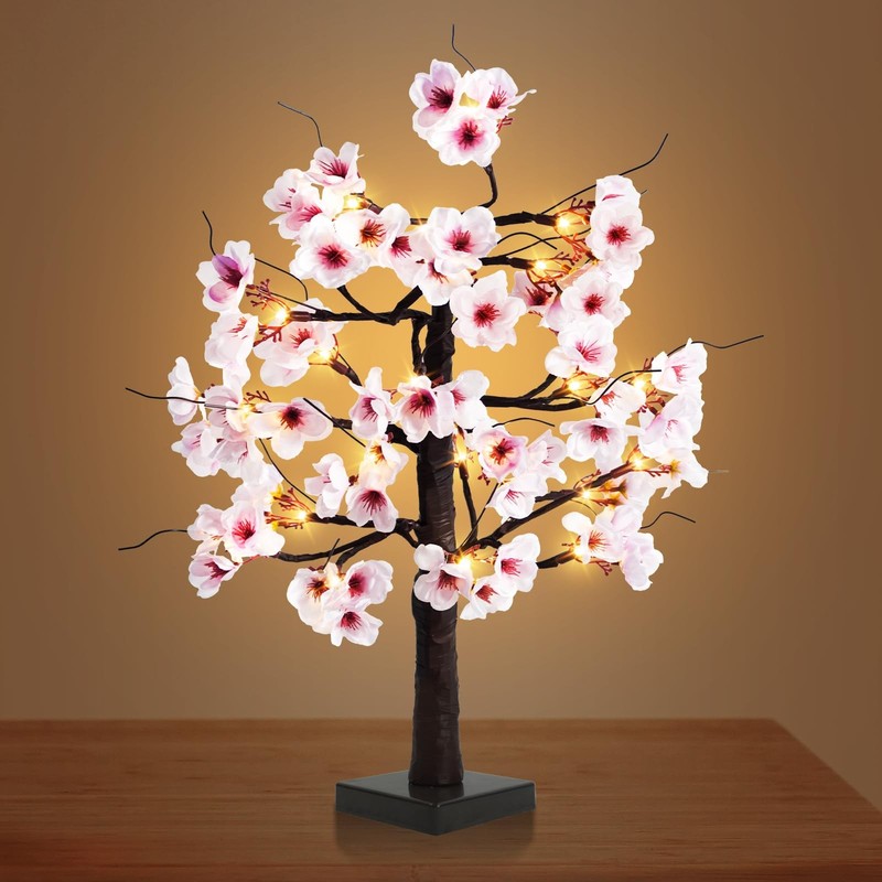 Uieke 2PACK 24IN Lighted Cherry Blossom Tree 48 Warm White LED Tabletop Artifica gallery