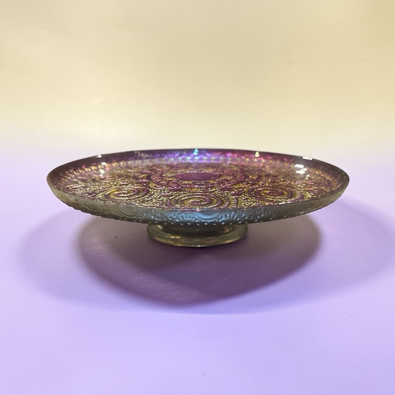 Turkish Inspired Beautiful Purple Gold Cake Stand 8.25” Hand Panted Silver Base