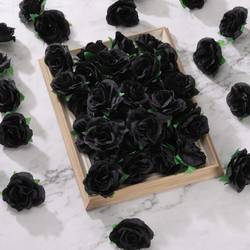 100pcs Artificial Rose Flower Heads,1.2" Silk Fake Roses Heads, Black gallery