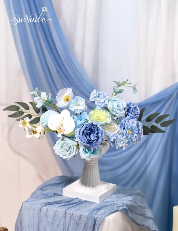 Swnawe Baby Blue Flowers Artificial Roses Combo Set Fake Blue Silk Flowers Faux gallery