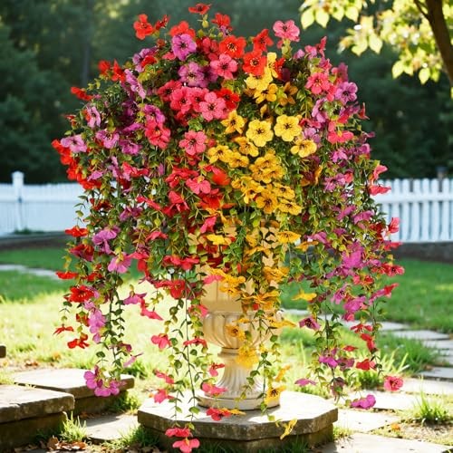 6 Bundles Artificial Flowers for Outdoors, UV Resistant Fake 4 Multicolor