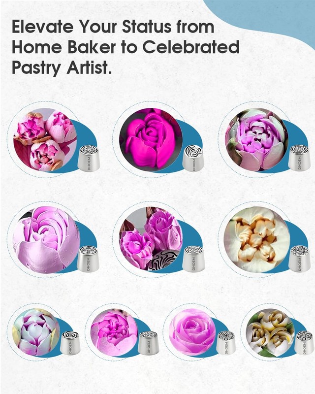60Pcs Extra Large Russian Piping Tips Set,10 Flower Nozzles Baking, Stainless... gallery