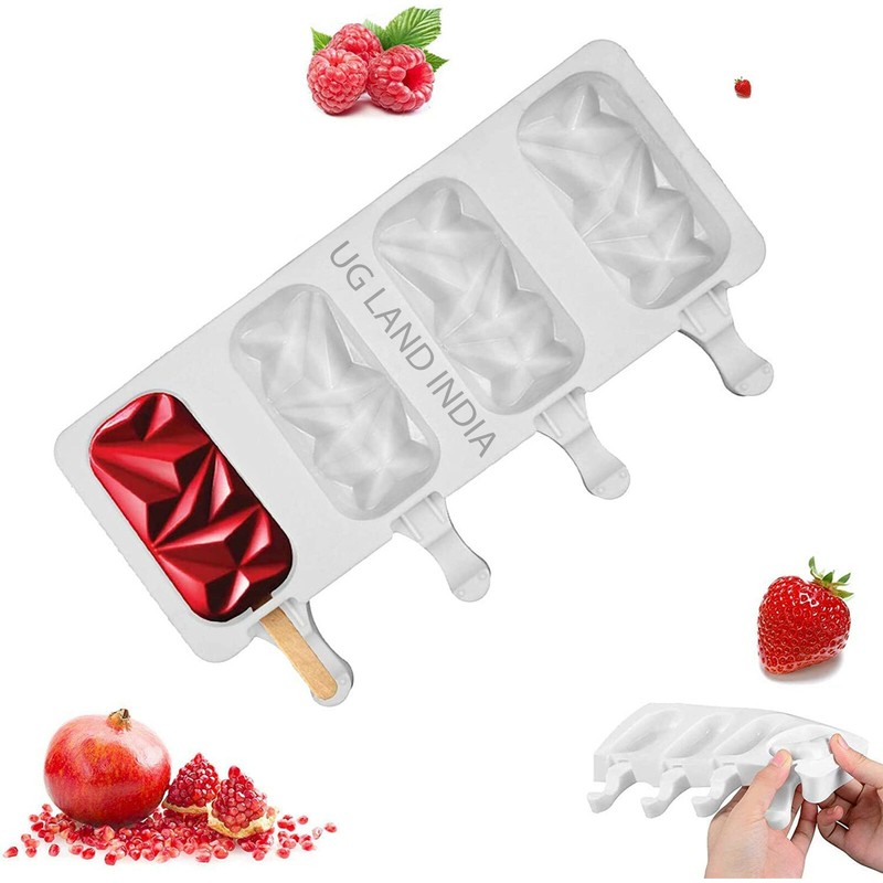 4 Cavity Silicone Ice Cream Mould Pop Ice Lolly Mold Maker Chocolate Frozen gallery