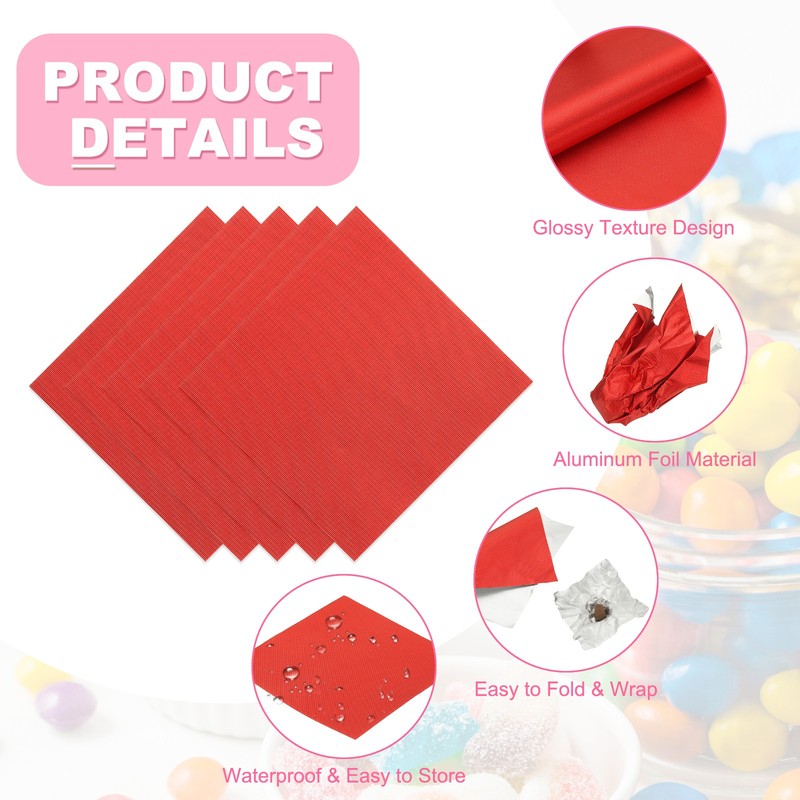 200 Pcs Candy Foil Wrappers, 4.7 x 4.7 Inch Chocolate Wrappers, Red gallery